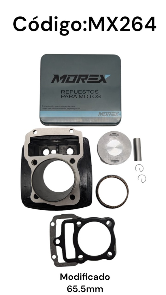 KIT CILINDRO CG200/ZS200/NANO200/SMX200 NEGRO RACING 230CC (PISTON 65.5MM RASPIN 15MM)